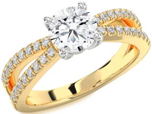 Diamond White Yellow Gold Round Solitaire Pave Engagement Ring