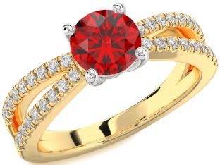 Diamond Ruby White Yellow Gold Round Solitaire Pave Engagement Ring