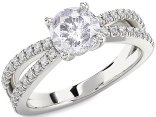 Salt & Pepper Diamond Silver Round Solitaire Pave Engagement Ring