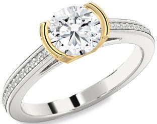 Diamond White Yellow Gold Round Solitaire Pave Engagement Ring