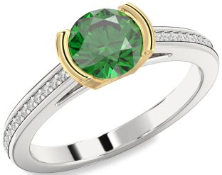 Diamond Emerald White Yellow Gold Round Solitaire Pave Engagement Ring