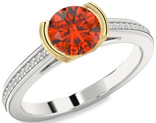 Diamond Fire Opal Gold Silver Round Solitaire Pave Engagement Ring
