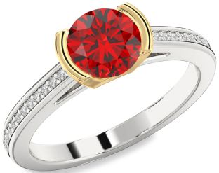 Diamond Ruby White Yellow Gold Round Solitaire Pave Engagement Ring