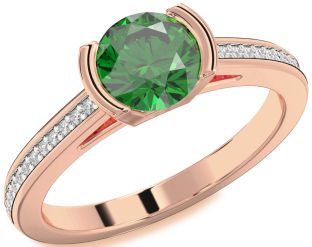 Diamond Emerald Rose Gold Round Solitaire Pave Engagement Ring