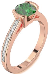 Diamond Emerald Rose Gold Round Solitaire Pave Engagement Ring