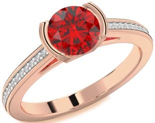 Diamond Ruby Rose Gold Round Solitaire Pave Engagement Ring