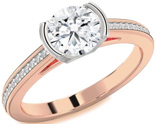 Diamond Platinum & Rose Gold Round Solitaire Pave Engagement Ring