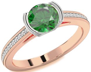 Diamond Emerald White Rose Gold Round Solitaire Pave Engagement Ring