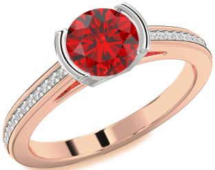 Diamond Ruby White Rose Gold Round Solitaire Pave Engagement Ring