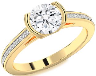 Diamond Gold Round Solitaire Pave Engagement Ring
