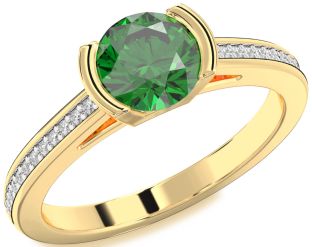 Diamond Emerald Gold Round Solitaire Pave Engagement Ring