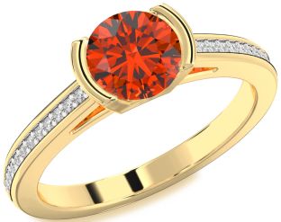 Diamond Fire Opal Gold Silver Round Solitaire Pave Engagement Ring