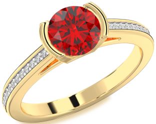 Diamond Ruby Gold Round Solitaire Pave Engagement Ring