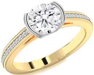 Diamond White Yellow Gold Round Solitaire Pave Engagement Ring