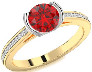 Diamond Ruby White Yellow Gold Round Solitaire Pave Engagement Ring