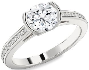 Diamond Platinum Round Solitaire Pave Engagement Ring