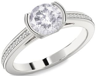 Salt & Pepper Diamond Silver Round Solitaire Pave Engagement Ring