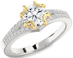 Diamond White Yellow Gold Round Solitaire Pave Engagement Ring