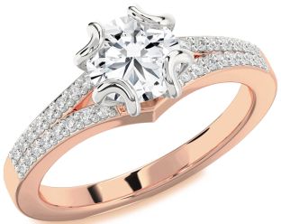 Diamond Platinum & Rose Gold Round Solitaire Pave Engagement Ring