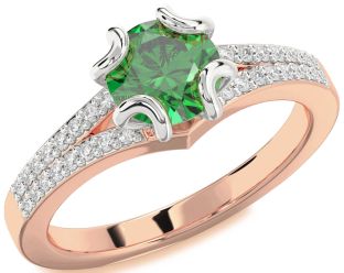 Diamond Emerald White Rose Gold Round Solitaire Pave Engagement Ring