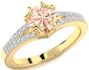 Diamond Morganite Gold Round Solitaire Pave Engagement Ring