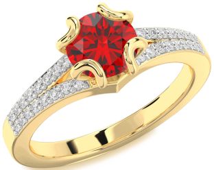 Diamond Ruby Gold Round Solitaire Pave Engagement Ring