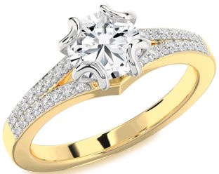 Diamond White Yellow Gold Round Solitaire Pave Engagement Ring