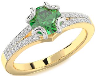 Diamond Emerald White Yellow Gold Round Solitaire Pave Engagement Ring