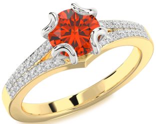 Diamond Fire Opal Gold Silver Round Solitaire Pave Engagement Ring