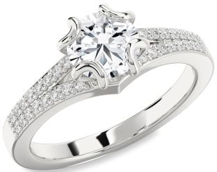 Diamond Platinum Round Solitaire Pave Engagement Ring