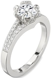 Diamond White Gold Round Solitaire Pave Engagement Ring