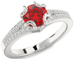 Diamond Ruby Platinum Round Solitaire Pave Engagement Ring