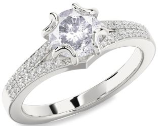 Salt & Pepper Diamond Silver Round Solitaire Pave Engagement Ring