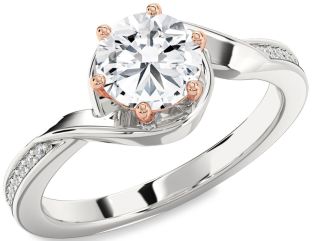 Diamond Silver & 10K Rose Gold Round Solitaire Engagement Ring