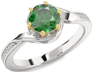 Diamond Emerald White Yellow Gold Round Solitaire Engagement Ring