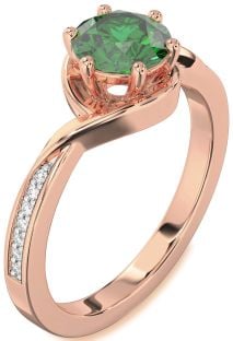 Diamond Emerald Rose Gold Round Solitaire Engagement Ring