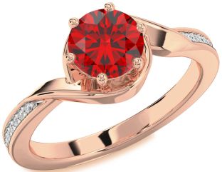 Diamond Ruby Rose Gold Round Solitaire Engagement Ring