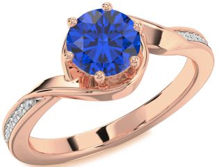 Diamond Blue Sapphire Rose Gold Round Solitaire Engagement Ring