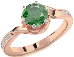Diamond Emerald White Rose Gold Round Solitaire Engagement Ring