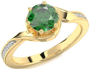 Diamond Emerald Gold Round Solitaire Engagement Ring
