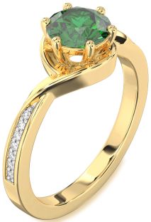Diamond Emerald Gold Round Solitaire Engagement Ring