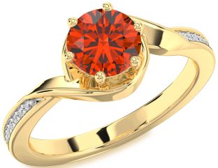 Diamond Fire Opal Gold Silver Round Solitaire Engagement Ring