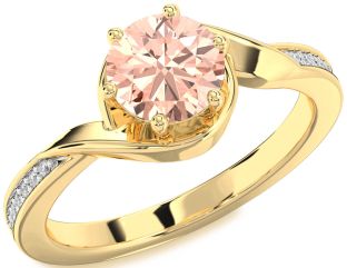 Diamond Morganite Gold Round Solitaire Engagement Ring