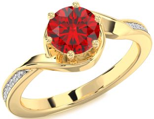 Diamond Ruby Gold Round Solitaire Engagement Ring