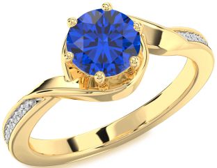 Diamond Blue Sapphire Gold Round Solitaire Engagement Ring