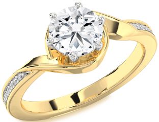 Diamond White Yellow Gold Round Solitaire Engagement Ring