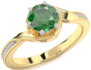 Diamond Emerald White Yellow Gold Round Solitaire Engagement Ring