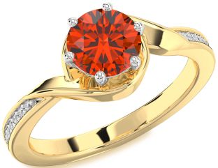 Diamond Fire Opal Gold Silver Round Solitaire Engagement Ring