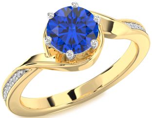 Diamond Blue Sapphire Gold Silver Round Solitaire Engagement Ring