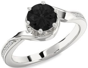 Black Diamond Silver Round Solitaire Engagement Ring